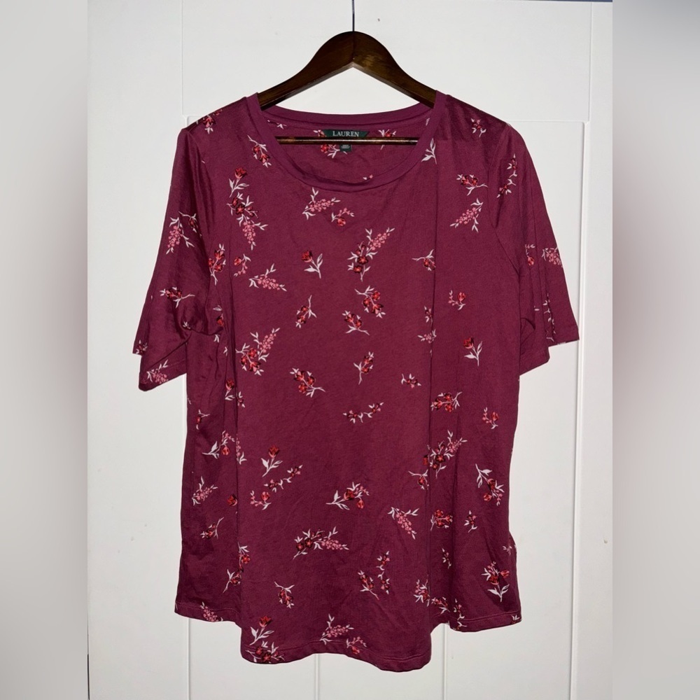 Lauren Ralph Lauren Women Floral Short Sleeve Blouse Size 1X Casual Comfy Work